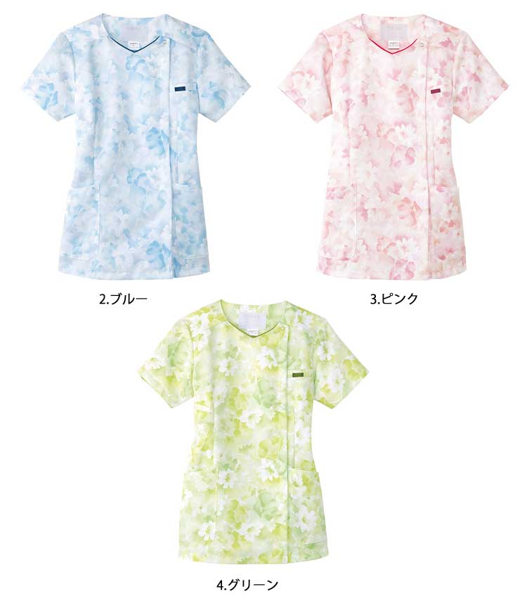 医療 介護 看護 制服 花柄 FOLK フォーク花柄ジップスクラブ 7034SC
