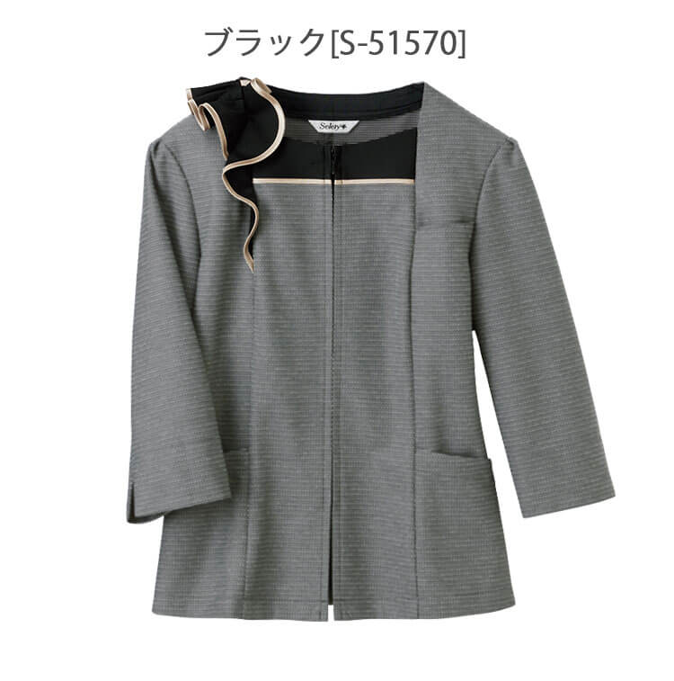 ミチオショップの[TioTio素材]事務服 制服 オフィス 受付 セロリー selery オーバーブラウス S-51570 プラチナボーダー｜アングル2
