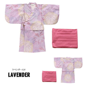 ＜10％OFF＞2020夏t【ampersand/アンパサンド】花火柄 帯付きセパレート浴衣≪90cm 100cm 110cm 120cm 130cm 140cm≫上下セット 浴衣 きもの 子供 子ども 女の子 児 お祭り 夏祭り 花火大会 キッズ ジュニア