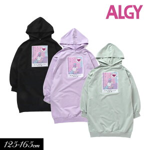 ＜20％OFF＞2022春 夏t【ALGY/アルジー】エモ プリント フード ワンピ≪130cm 140cm 150cm 160cm≫子供服 キッズ 女の子 女児 子ども ジュニア 通学 小学生 中学生 裏毛 新作