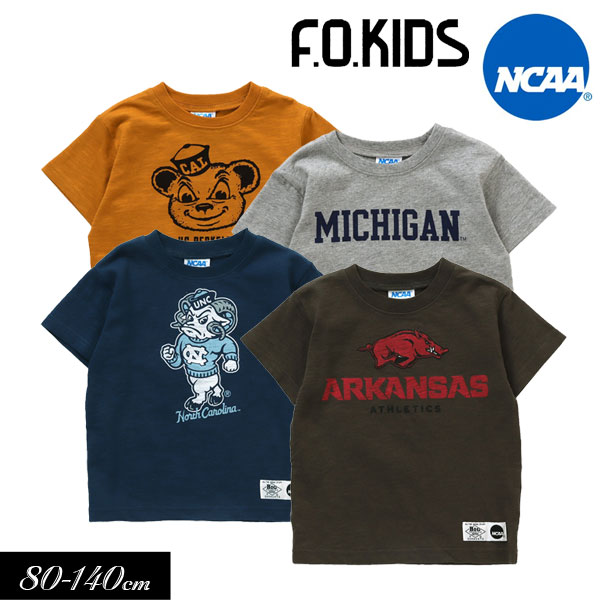 【選べる福袋対象】＜50％OFF＞2022夏【F.O.KIDS/エフオーキッズ】NCAA コラボ　カレッジ Tシャツ≪80cm 90cm 95cm 100cm 110cm 120cm 130cm 140cm≫子供服 キッズ 女の子 男の子 女児 男児 子ども 半袖Tシャツ アメカジ トップス DAY1