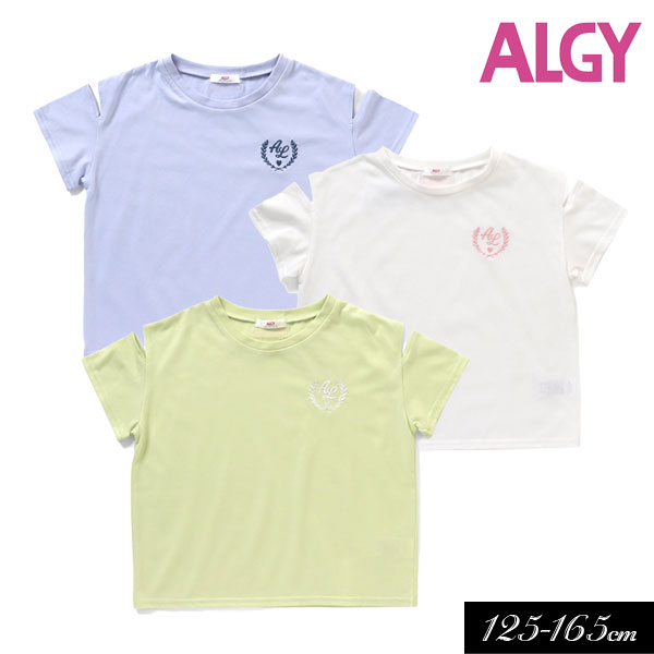 ＜50％OFF＞2023夏【ALGY/アルジー】ワンポイント刺繍 肩あき Tシャツ≪130cm 140cm 150cm 160cm≫子供服 キッズ 女の子 女児 子ども ジュニア 通学 Tシャツ 半袖 小学生 中学生 ブラウス トップス 新作のサムネイル