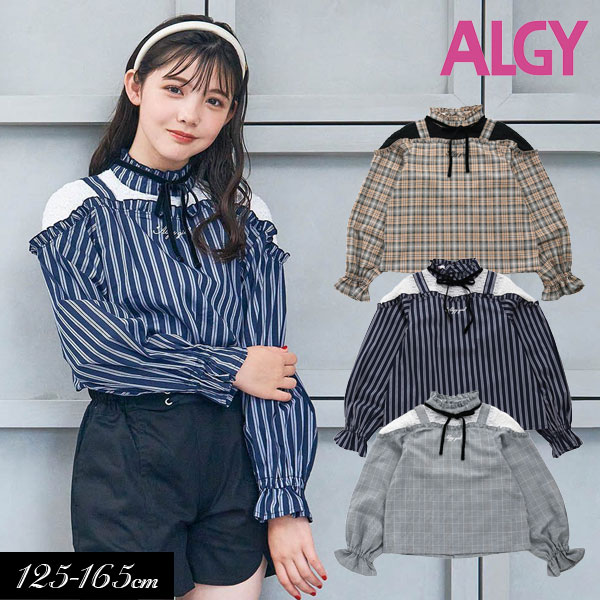 洋服 レディース(中学生) 【選べる福袋対象】＜40％OFF＞2023秋冬【ALGY/アルジー】10th復刻　レース ドッキング ブラウス≪130cm 140cm 150cm 160cm≫子供服 キッズ 女の子 女児 子ども ジュニア 通学 Tシャツ 長袖 小学生 中学生 ブラウス トップス 新作