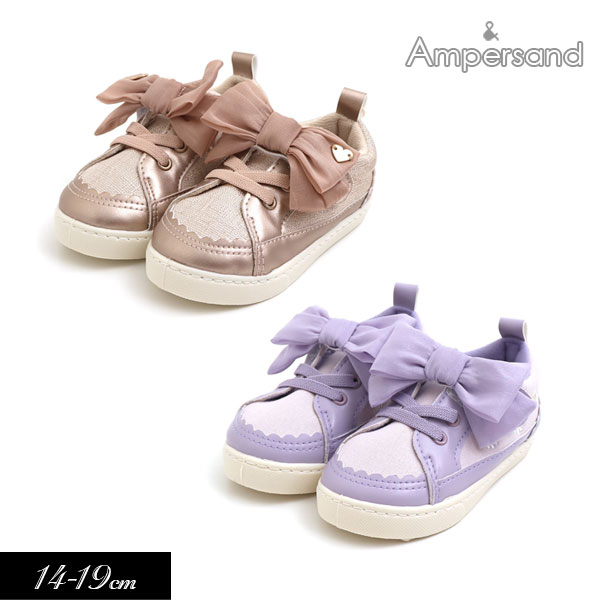 選べる福袋対象商品！2023秋冬t【ampersand アンパサンド】リボン付き スニーカー≪14cm 15cm 16cm 17cm 18cm 19cm≫女の子 キッズ シューズ 靴 スニーカー