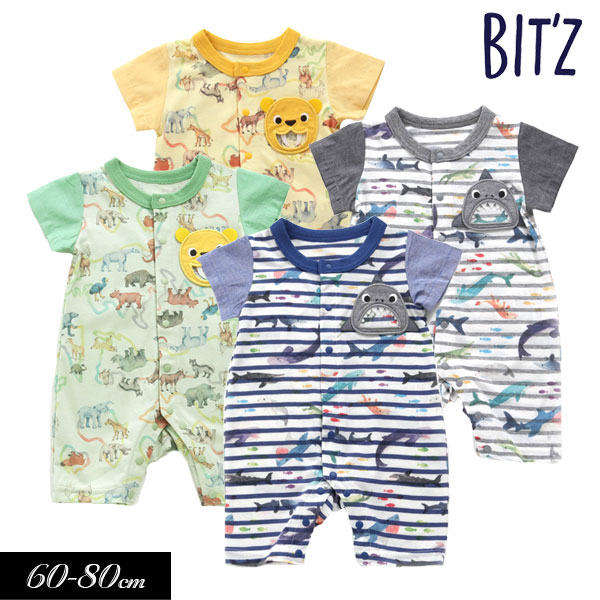 まとめ割でmax30％OFF ＜40％OFF＞2023夏【BIT Z/ビッツ】4色 2柄 総柄 半袖 ロンパス≪60cm 70cm 80cm ≫ベビー服 男の子 女の子 お祝い 出産 ギフト カバーオール ロンパース DAY4