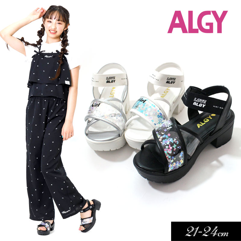 【選べる福袋対象商品】＜20％OFF＞2024夏t【ALGY/アルジー】スパンコール クリア ベルト サンダル≪20cm 21cm 22cm 23cm 24cm≫靴 サンダル 女の子 キッズ ジュニア 可愛い おしゃれ かっこいい サンダル 小学生 中学生のサムネイル