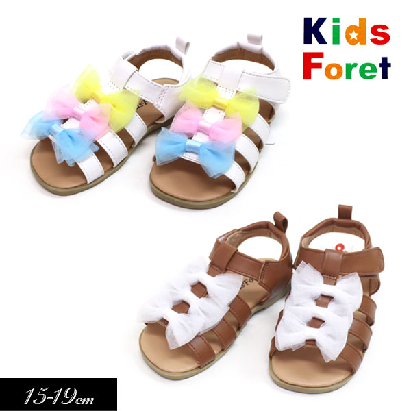 【選べる福袋対象】＜60％OFF＞2021夏t【Kids Foret/キッズフォーレby丸高衣料】チュールリボン ストラップサンダル≪15cm 16cm 17cm 18cm 19cm≫靴 サンダル キッズ 可愛い 軽い マジックテープ 合皮