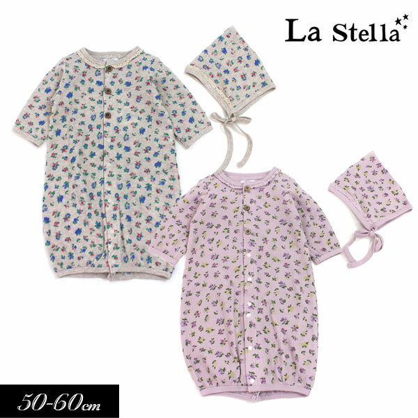 2022春【La Stella/ラ・ステラbyオーシャン＆グラウンド】帽子付き 花柄 2WAY ドレス≪50-60cm≫ベビー 女の子 お祝い ギフト 出産 ベビー ベンリードレス カバーオール 新作 オーシャンアンドグラウンド