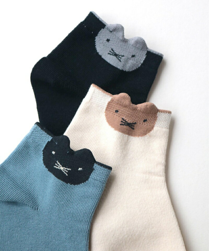 定番【stample/スタンプル】ネコポイント アンクル ソックス_3足セット≪S/13-15cm M/16-18cm L/19-21cm≫動物 アニマル キッズ 靴下 男の子 女の子 可愛い 履きやすい ネコ ねこ 滑り止め 幼稚園 保育園
