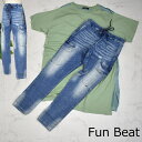 \定価から50%OFF+LINEお友達で10%OFF/Fun Beat デニム ストレッチ カーゴ とてもよく伸びる 着心地バツグン 【大】レディース ブリーチ ダメージ ウォッシュ インディゴ S/L 春/夏/秋/冬 秋冬 大人 女子 913110 半額