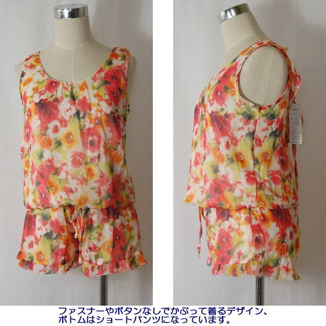 ◇よりどり2点2000円対象◇訳あり 花柄 シフォン オールイン ショートパンツ サロペット フリーサイズ カジュアル フェミニン 神戸系 レディース 【小】B品 ピンク キャロル 女の子 女子