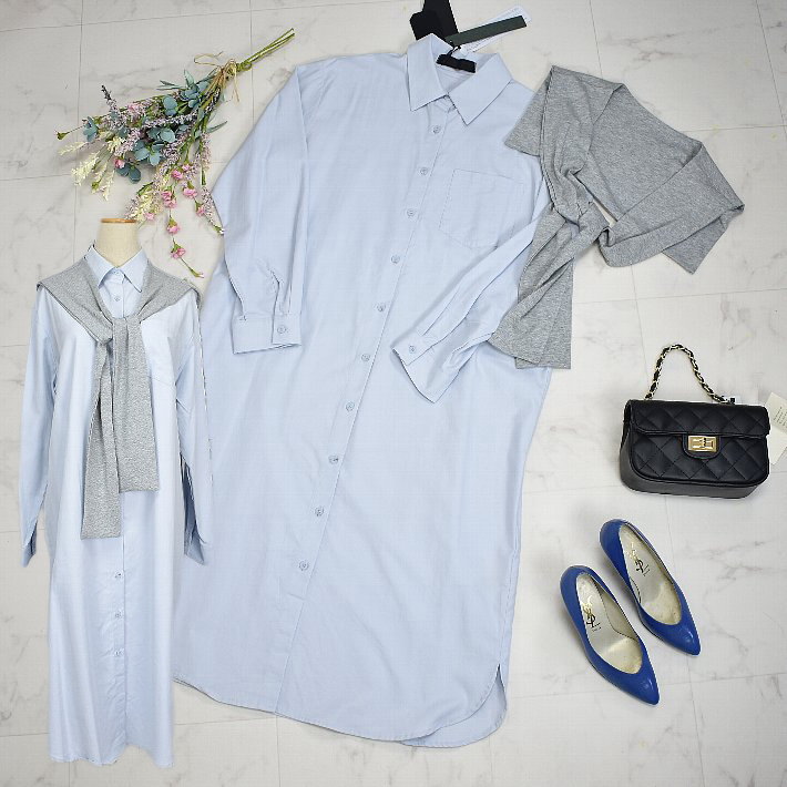 \定価から50%OFF/有名ブランド シャツワンピ 長袖 ワンピース 羽織り セットアップ 2点セット M109-158 ワンピ マキシ丈 レディース 【大】フ...