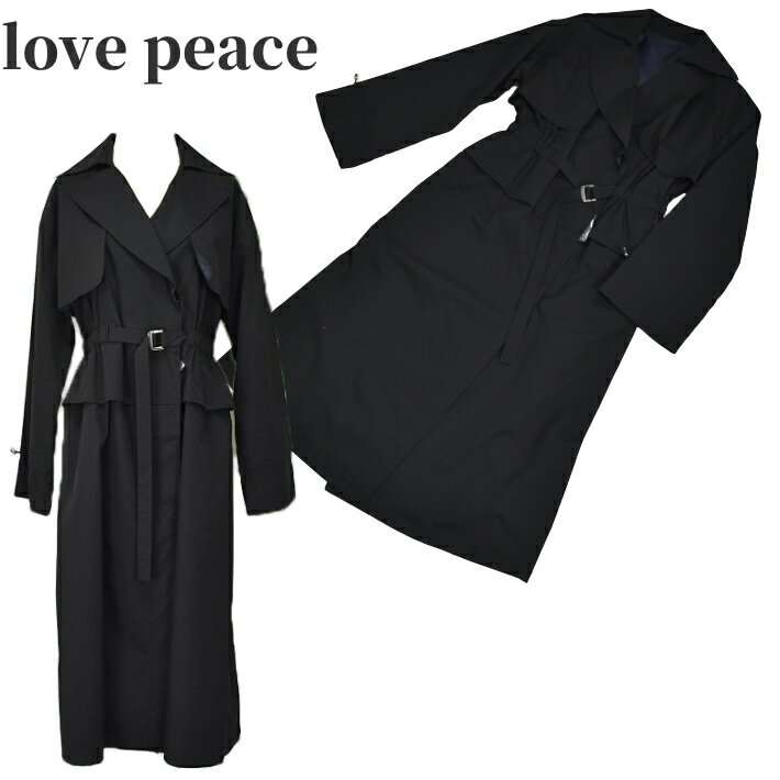 ロングコート レディース ロングワンピース ブラック 長袖 きれいめ テーラードカラー ベルト付き フレア スプリングコート 大人 上品 体型カバー 秋 春 モード【大】LOVE PEACE 1371800142 上品 華やか 綺麗