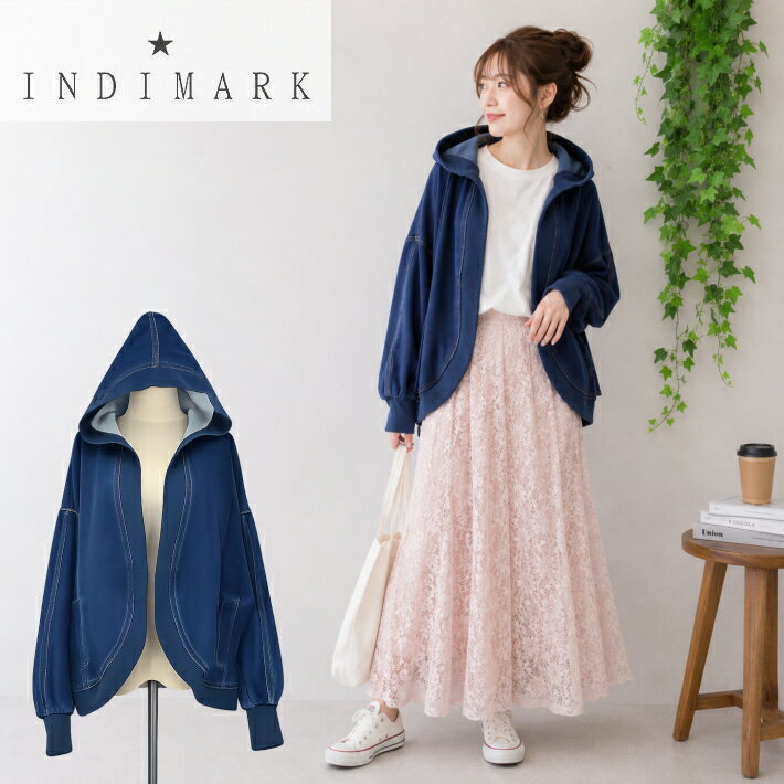 Rakuten - INDIMARK インディマーク デニムパーカー レディース フード付き 羽織り オーバーサイズ 長袖 カジュアル ストレッチ【大】 WK019 春 秋 冬