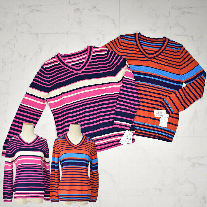 Vネック 長袖 セーター 春ニット ボーダー ミセス 124505【小】さらさら レーヨン 春/秋/冬 30代/40代/50代 イエベ/ブルベ 半額 ＼定価から50%OFF／