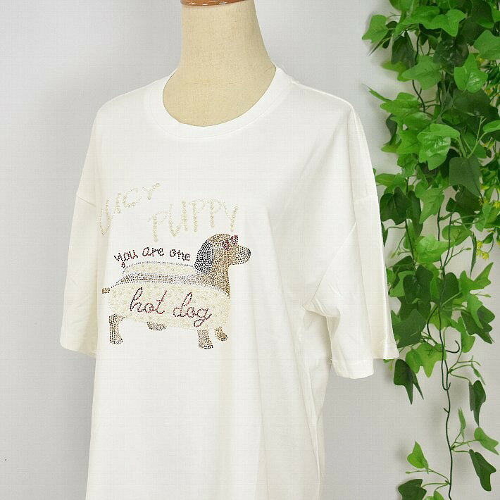 ワイド幅 半袖 Tシャツ ラインストーン ゆったり 綿100％ ロゴ ラインストーン レ...