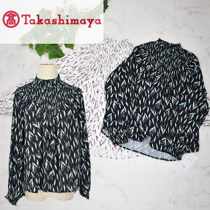 楽天【 MIFプラネット】Ladies Fashion＼定価から50％OFF＋LINEお友達で10％OFF／デパート ブラウス 長袖 シャーリング 花柄 TSP-2009 レディース 【小】 ハイネック オーバーブラウス インナー 大人 おしゃれ 高級 高品質 黒系 トップス 春/秋/冬 高島屋 ギャザー 半額