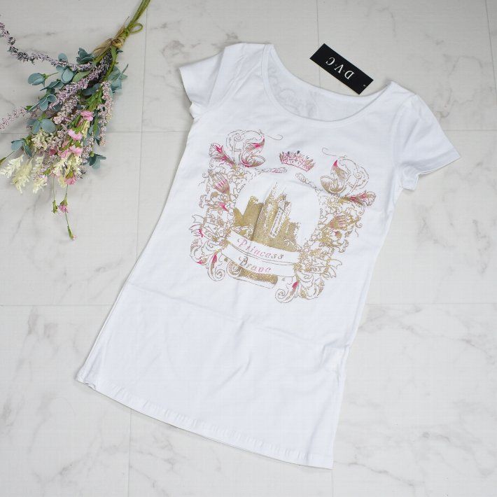 ＼定価から70%OFF＋LINEお友達で特典あり／Tシャツ 半袖 レディース ストレッチ シャツ 白 フリーサイズ カジュアル スポーティ カットソー 【小】 プチプラ ゴールド ラメ プリント トップス 春/夏/秋のサムネイル