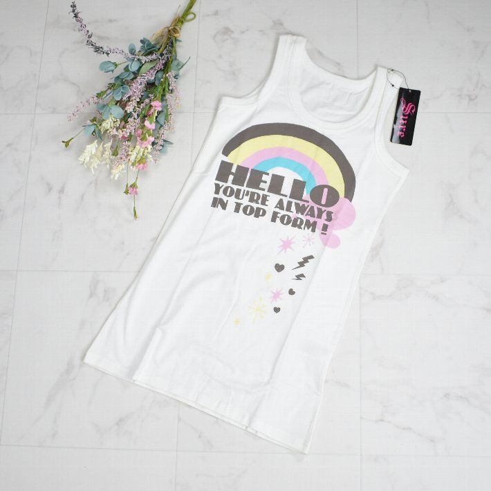 《訳》Tシャツ ロング丈 ノースリーブ シャツ 白 M ストレッチ カジュアル スポーティ カットソー レディース キャミソール 【小】 シュア レインボープリ...