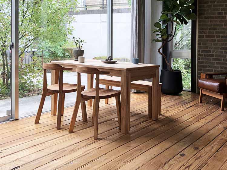 組立設置サービス ダイニング4点セット ベンチ ダイニングチェア ダイニングテーブル 伸長式 Aki アキ エクステンションテーブル 天然木くるみ 柿渋塗装 ナチュラル 日本製 天然オイル塗装仕上げ F☆☆☆☆ [2]