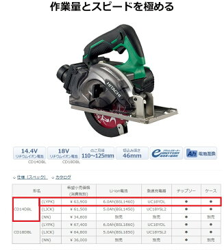 HiKOKI ハイコーキ(旧日立工機) コードレスチップソーカッター 14.4V 6.0Ah＜CD 14DBL(LYPK)＞蓄電池・充電器・チップソー付【定規 作業台 丸のこ 丸鋸 丸ノコ まるのこ 充電式 125mm 鉄切チップソー 160mm 切断機 電動工具 人気】