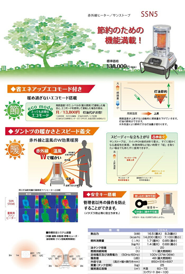 静岡製機 灯油赤外線ストーブ サンストーブ ＜SSN5＞ 50/60Hz兼用型 shizuokaseiki【灯油ストーブ 灯油ファンヒーター 大型 小型 節約 アウトドア 通販 おすすめ 人気 最安値挑戦】