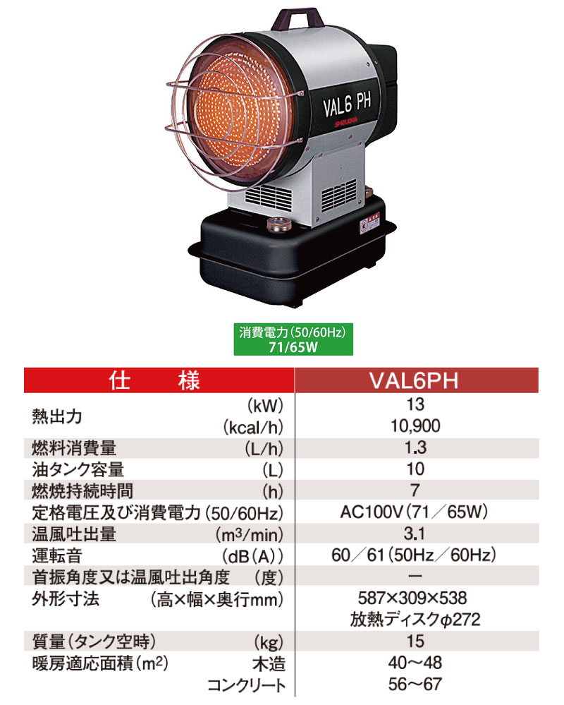 静岡製機 赤外線オイルヒーター バルシックスPH 60HZ ＜VAL6-PH＞【ジェットヒーター 野外工事現場 屋外用ストーブ 暖房器具 イベント 内装 60hz 西日本】 2