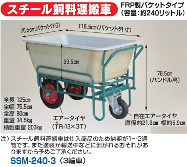 ハラックス スチール飼料運搬車　SSM-240-3 SSM2403 飼料用3型（3輪車）【HARAX 農家 農業 畑 家庭園芸 畑仕事 園芸 野菜 果物 運搬 タイヤ ホイール 一体 チューブ タチホセット 交換 スペアタイヤ ボス幅 リヤカー 台車 激安 通販 苗 植え】