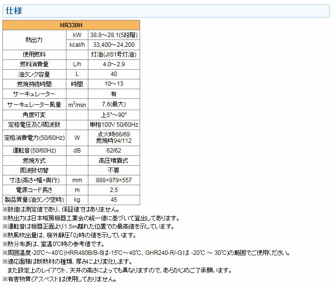 オリオン 業務用 石油ヒーター ジェットヒーターブライト BRITE2 ＜HR330H＞ (赤外線/熱出力38Kw) 【冬物】【首振り機能無し 野外工事現場 屋外用ストーブ 暖房器具 イベント 内装 塗装 乾燥機 60hz 50hz 小型 通販 おすすめ 人気 比較 ORION】