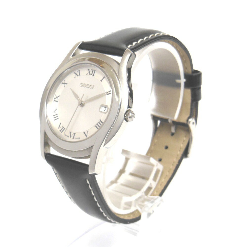 グッチ 腕時計 5500M クォーツ デイト シルバー系文字盤 社外革ベルト メンズ【質みなみ・長尾店】【質屋】 GUCCI 【中古】 NA408721