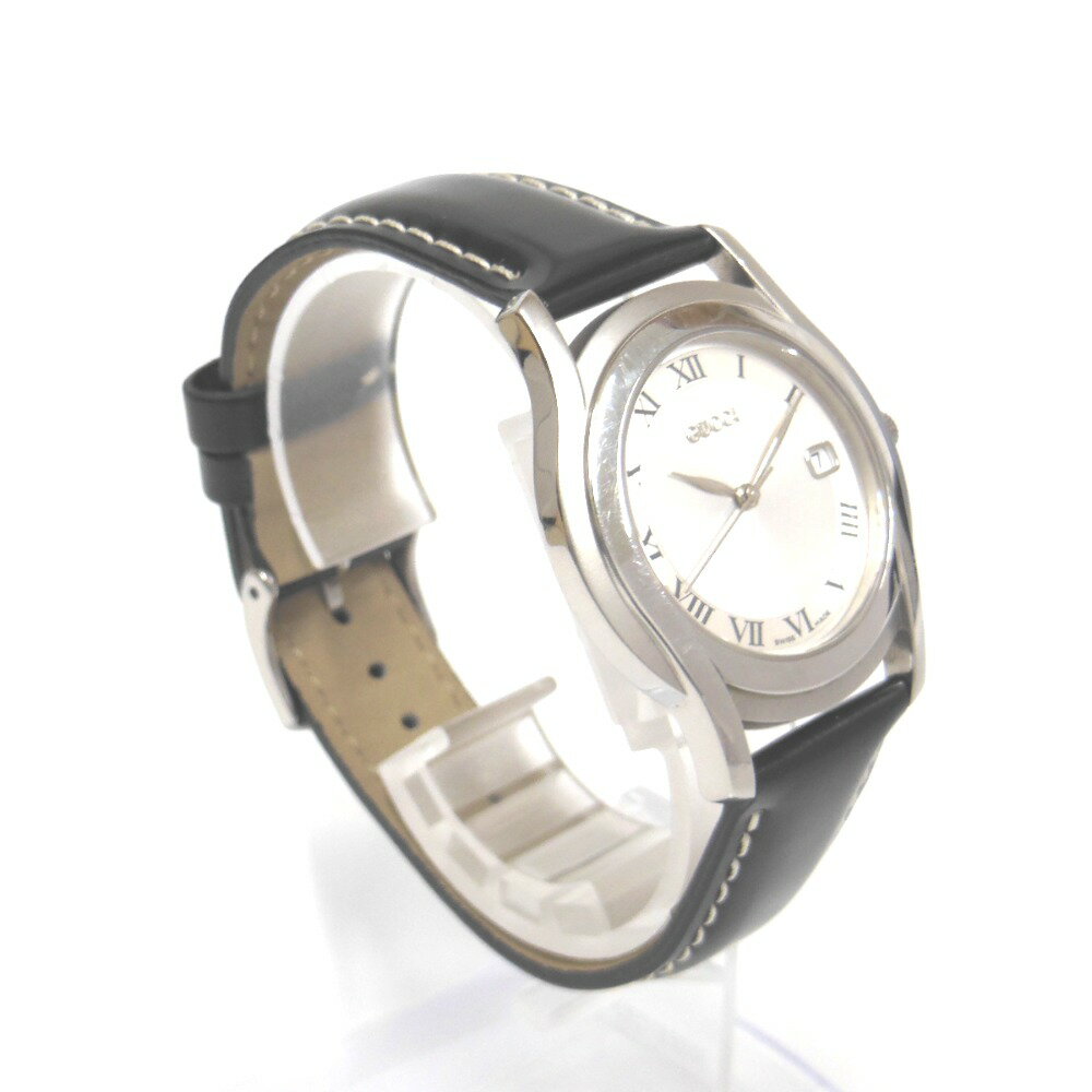 グッチ 腕時計 5500M クォーツ デイト シルバー系文字盤 社外革ベルト メンズ【質みなみ・長尾店】【質屋】 GUCCI 【中古】 NA408721