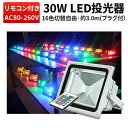 作業灯 投光器 LED LED投光器 【1台 30W】 100v 30wリモコン付き ステージ 調光調節 フラッド ライト 1年保証 代引可 ライトアップ 30W 広角120度RGB 30W RGB イルミネーション