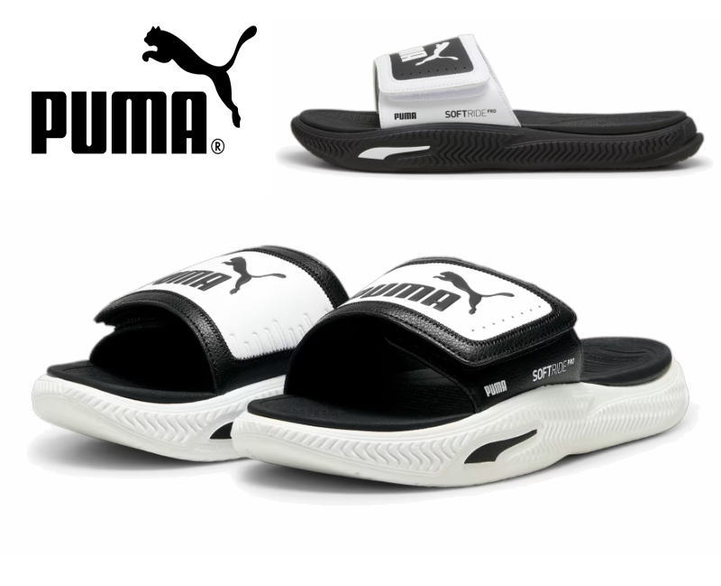 プーマ puma 低反発 シャワー サンダル ソフトライド プロ スライド サンダル 24 V 395431 01 02メンズ 男性 軽量 履きやすい ベルクロ ブラック ホワイト サマーシューズ サッカー アウトドア キャンプ シャワサン 大きいサイズ かっこいい 父の日 26cm 27cm 28cm 29cm 30cm