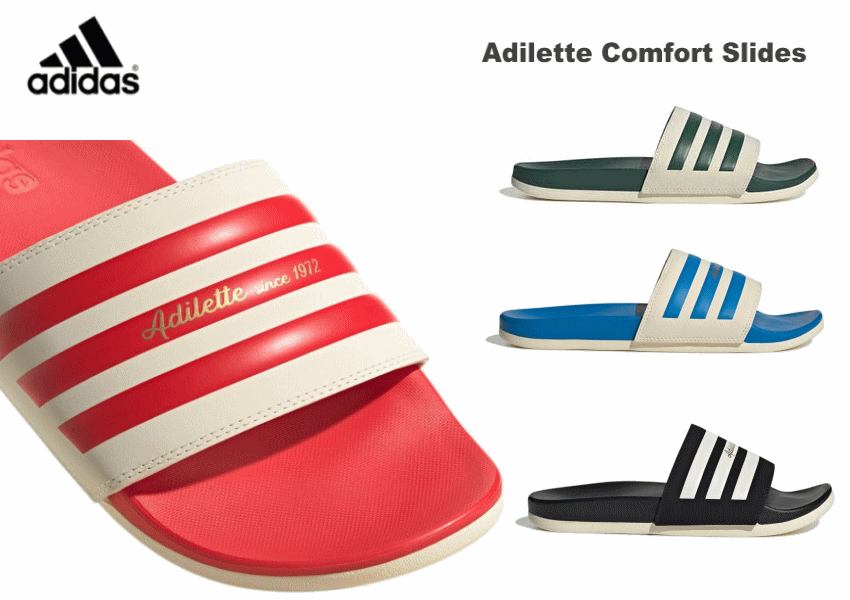 楽天ミトモ大きいサイズ 50周年モデル アディダス アディレッタ コンフォート サンダル Comfort Slides GW5966 8755 8754 8753 メンズ シャワーサンダル ホワイト ブラック レッド グリーン ゴールド 限定 オシャレ キャンプ アウトドア 白 赤 黒 緑 29.5cm 30.5cm 31.5cm 32.5cm