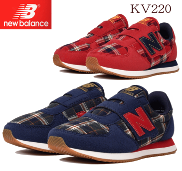 ニューバランス ローカット newbalance kV220 キッズ ジュニア スニーカー ベルクロ マジック シューズ 靴 プレゼント タータンチェック柄 男の子 女の子 ネイビー レッド 赤 RC GC クリスマス プレゼント 13cm 14cm 15cm 16cm 17cm 18cm 19cm 20cm 【あす楽対応_北陸】