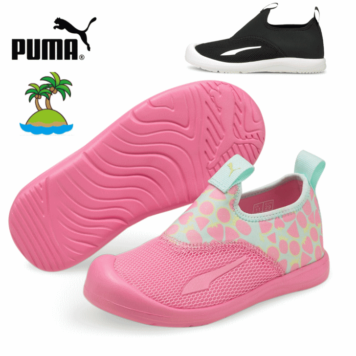 プーマ PUMA アクアキャット シールド PS フルー ジュニア キッズ サンダル ウォーターシューズ アクアシューズ ブラック ピンク かっこいい かわいい 白 黒 青 水陸両用 海水浴 水遊び キャンプ 子供靴 男の子 女の子 374860 383768 01 17cm 18cm 18.5cm 19cm 20cm