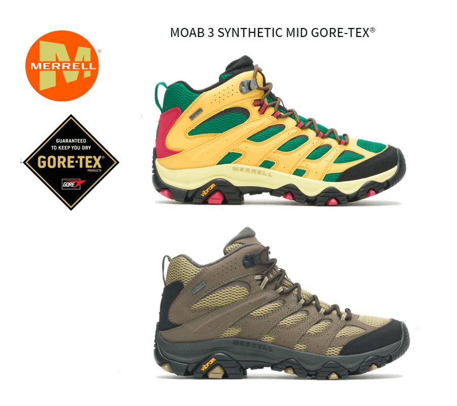 メレル モアブ 3 シンセティック ミッド ゴアテックス メンズ アウトドア ウォーキングシューズ MOAB 3 SYNTHETIC MID GORE-TEX 男性 ハイカット イエロー ブラウン ベルーガ 黒 完全防水 送料無料 父の日 500251 500255 25cm 25.5cm 26cm 26.5cm 27cm 27.5cm 28cm