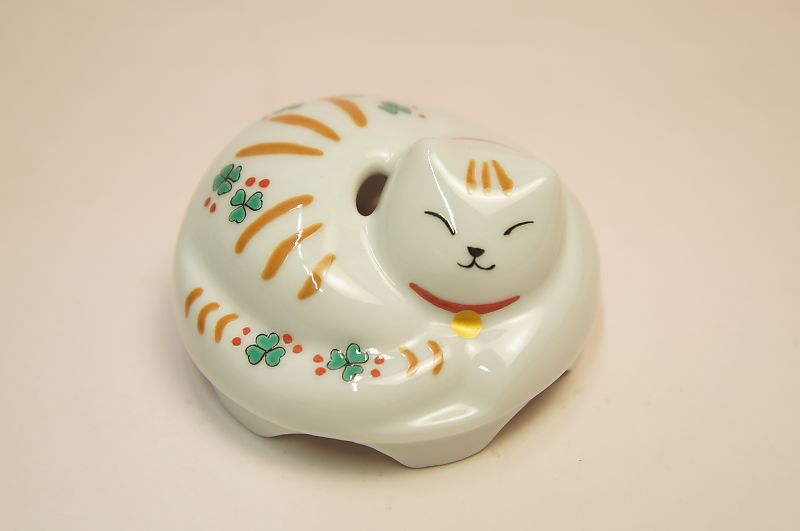 有田焼　排水口カバー・白・トラ猫