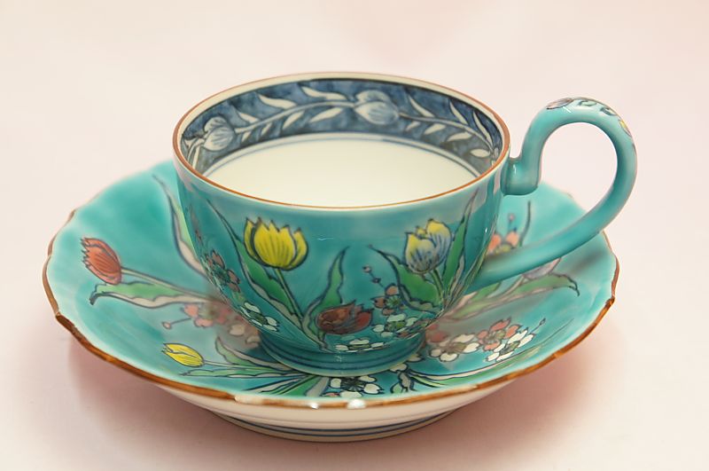 ブルー地チューリップ コーヒー碗皿