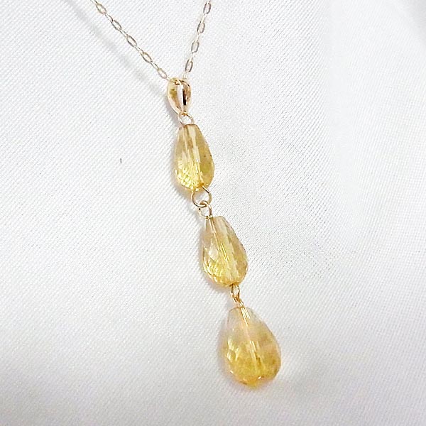 K18 シトリン 3連 しずく ネックレス トップのみ可