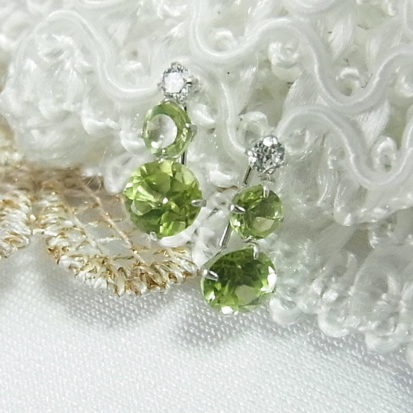 ペリドット K14 WG ホワイトゴールド ピアス