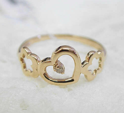 K10 ハート＆フラワー ピンクゴールド K10WG リング