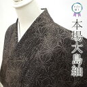 【中古】 すごい値! 本場大島紬 リサイクル 着物 大島紬 袷 正絹 泥染 9マルキ カタス式 こげ茶 麻の葉 カジュアル 仕立て上がり 身丈162 裄丈64 Mサイズ 春 秋 冬 みやがわ nek00903