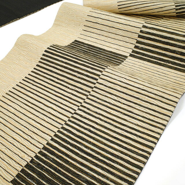 店内お値下げ中！【新古品】 袋帯 正絹 京都 西陣 本泥染 金糸 ベージュ × 黒 変わり市松 カジュアル 西陣織 未使用 春 秋 冬 仕立て上がり みやがわ sb53503