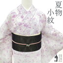 【中古】 夏物 小紋 薄物 着物 単衣 縦絽 オフホワイト 薄紅紫 枝垂れ桜 洗える着物 カジュアル 手縫い仕立て バチ衿 やまと 扱い 夏 浴衣としてもお召し頂けます 仕立て上がり 身丈175.5 裄丈71.5 ふくよか 3Lサイズ みやがわ sb15717