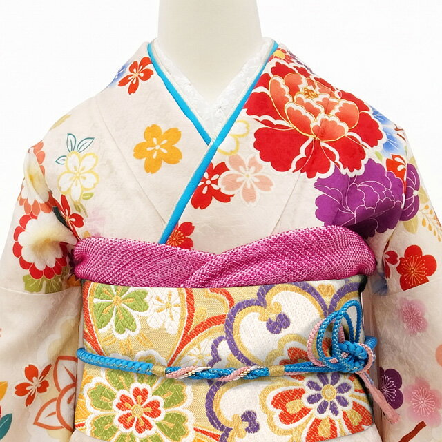 【中古】 すごい値！ 袋帯 振袖用 リサイクル 京都 西陣 正絹 豪華 唐織 金糸 金 ゴールド 華文 桜 菊 花 六通柄 フォーマル 仕立て上がり 春 秋 冬 みやがわ neb00536