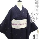 【新古品】 小紋 着物 未使用 正絹 長襦袢 2点 セット 二代目 川村久太郎 黒紫 桜 淡ピーチベージュ 宝尽くし 春 秋 冬 着物 襦袢 セット 仕立て上が...