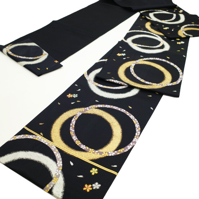 店内お値下げ中！【中古】 袋帯 フォーマル リサイクル 正絹 京都 西陣 金糸 銀糸 黒 丸重ね 桜 桜に花びら 高級 袋帯 春 秋 冬 仕立て上がり みやがわ sb53440