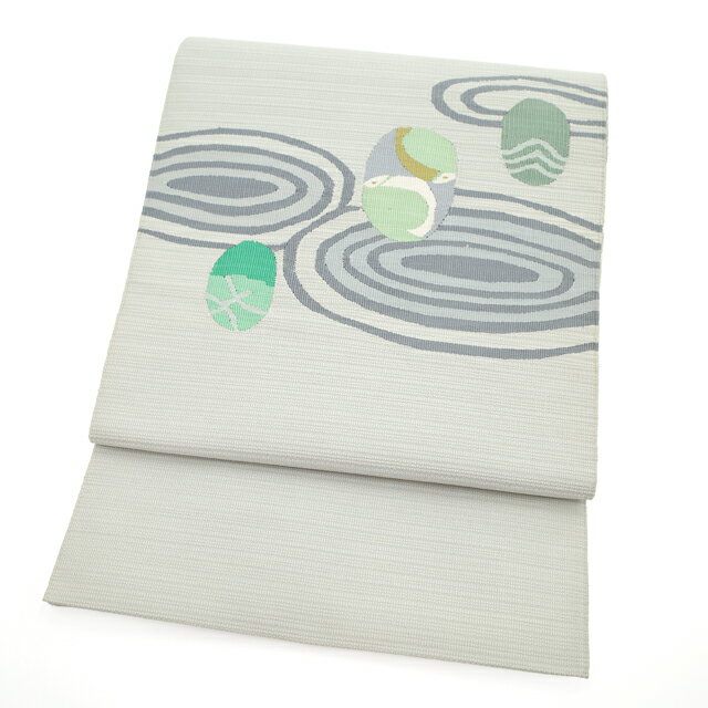 店内お値下げ中！【中古】 すごい値！名古屋帯 リサイクル 八寸 正絹 綴れ織 爪掻き 白グレー 枯山水調 お太鼓柄 カジュアル 中古 仕立て上がり みやがわ neb01243