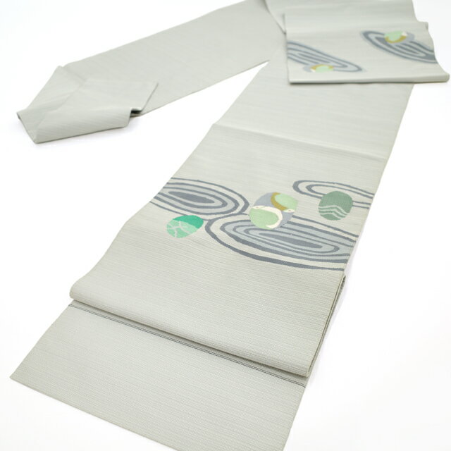 店内お値下げ中！【中古】 すごい値！名古屋帯 リサイクル 八寸 正絹 綴れ織 爪掻き 白グレー 枯山水調 お太鼓柄 カジュアル 中古 仕立て上がり みやがわ neb01243